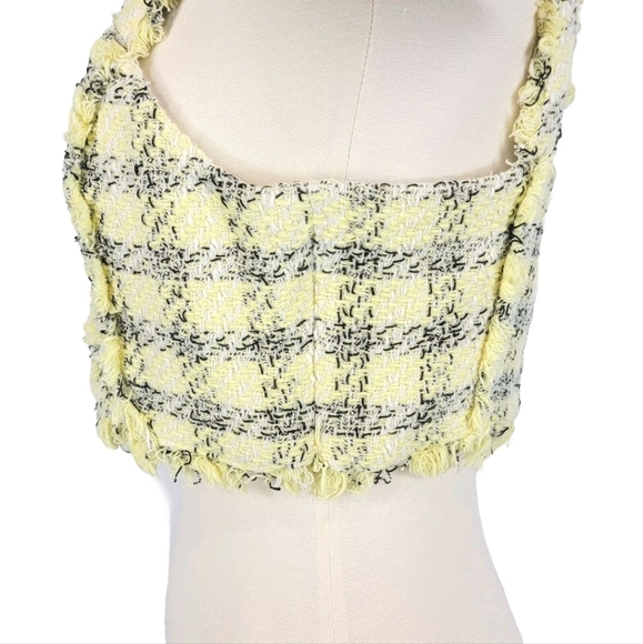 Y2K Zara Womens Crop Top Size L Yellow Black Plaid Frayed Preppy Popstar Bratz - Picture 9 of 14